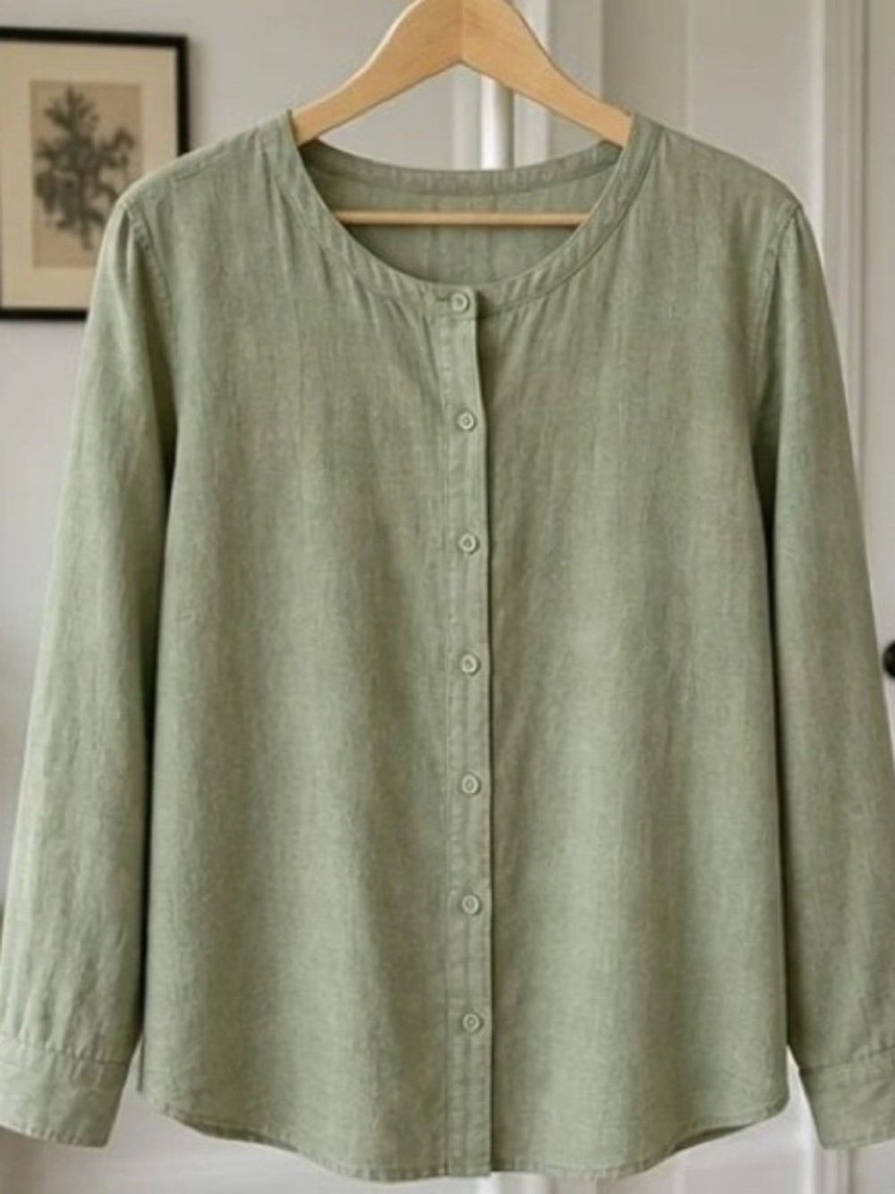 Light Sage Green Button-Front Women's Top